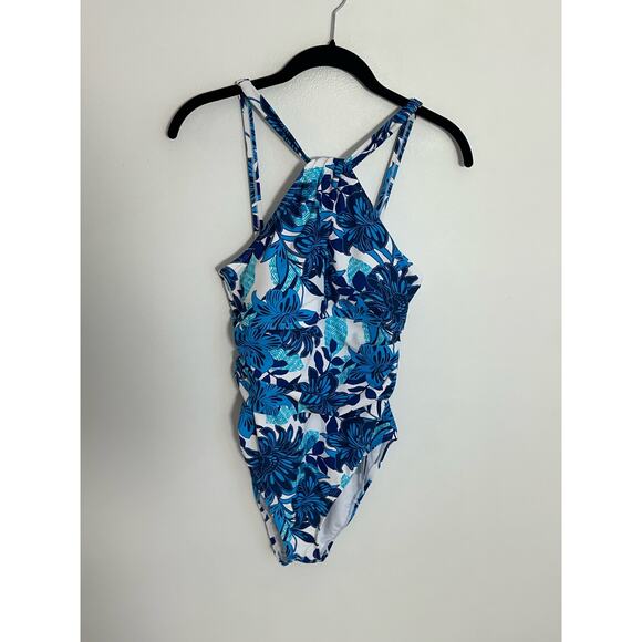 BLEU/ROD BEATTIE BLUE FLORAL 1 PIECE‎ ADJUSTABLE STRAPS - NWT - Picture 1 of 4